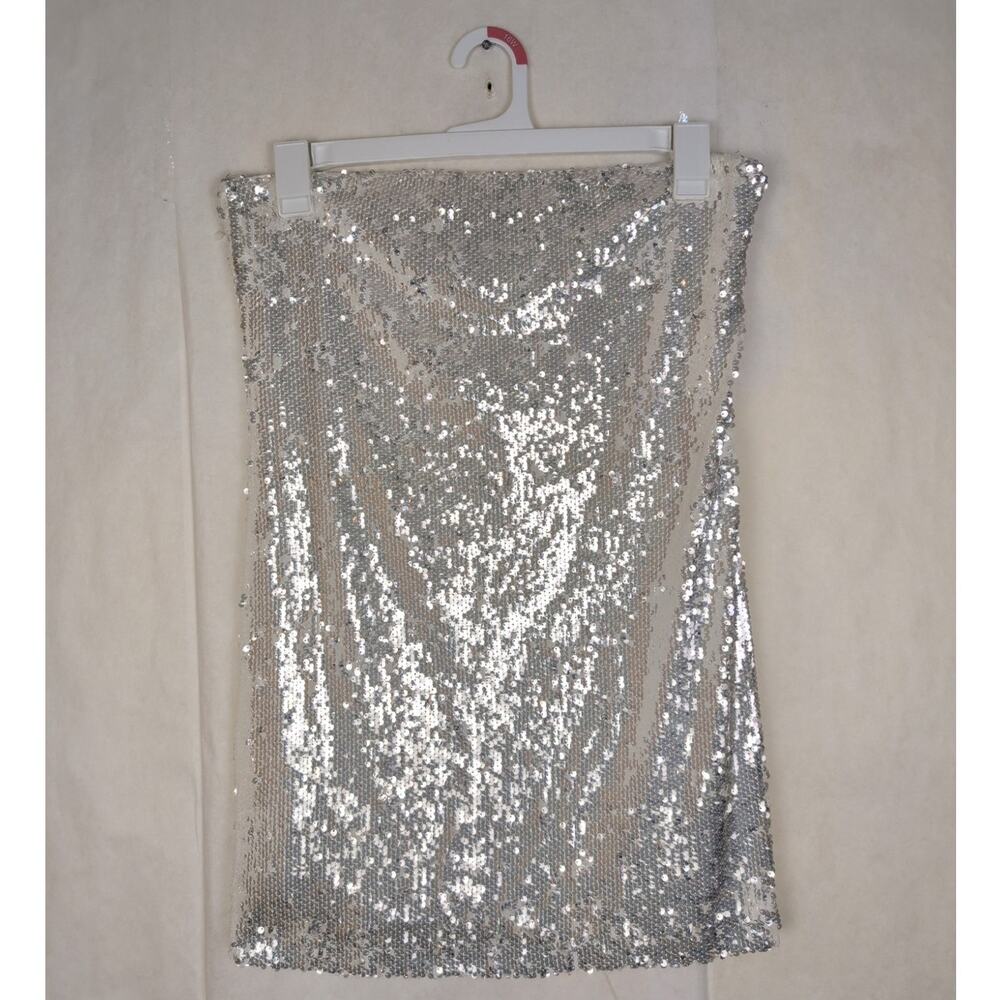 WAYF silver sequin strapless mini dress Sz Large Glam Sparkle Cocktail Clubwear